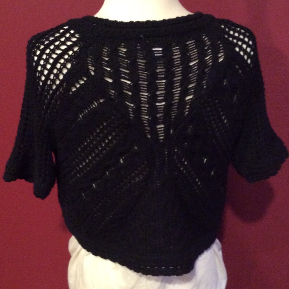 Open knit 3/4 sleeve sweater cardigan
